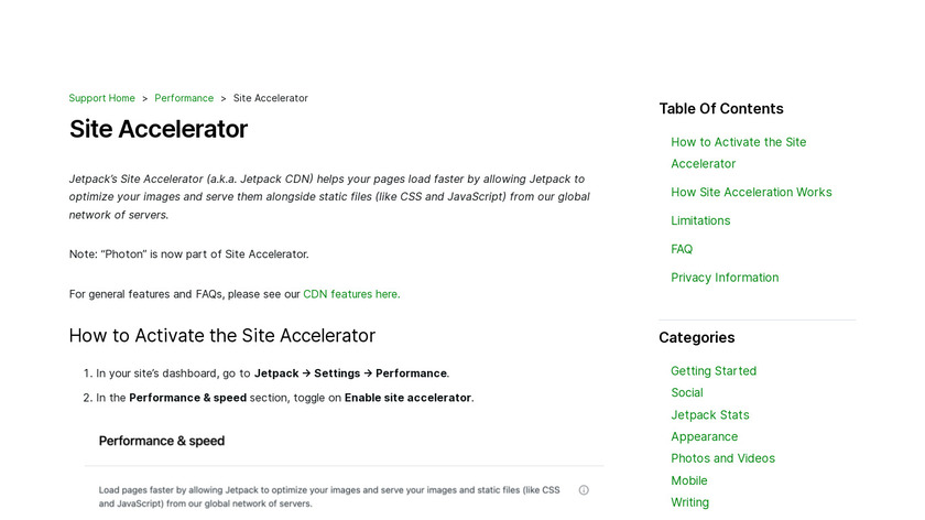 Site Accelerator by Jetpack Landing Page