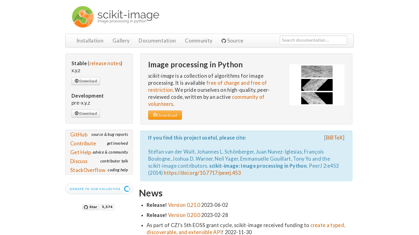 Scikit Image Landing page