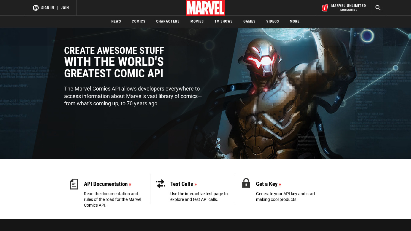 Marvel (Comics) API Landing page