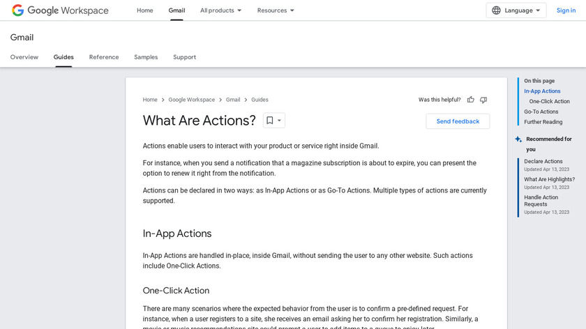 Gmail Actions Landing Page