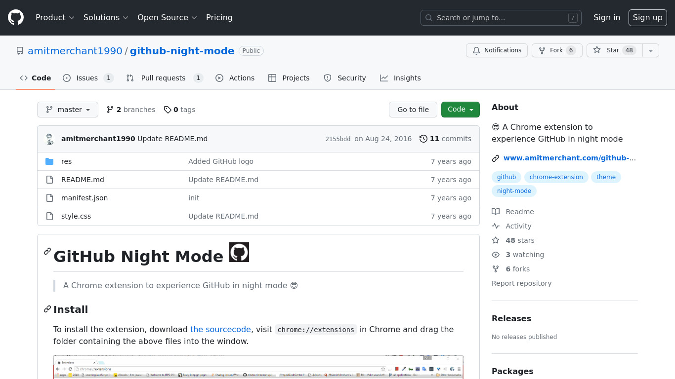 GitHub Night Mode Landing page
