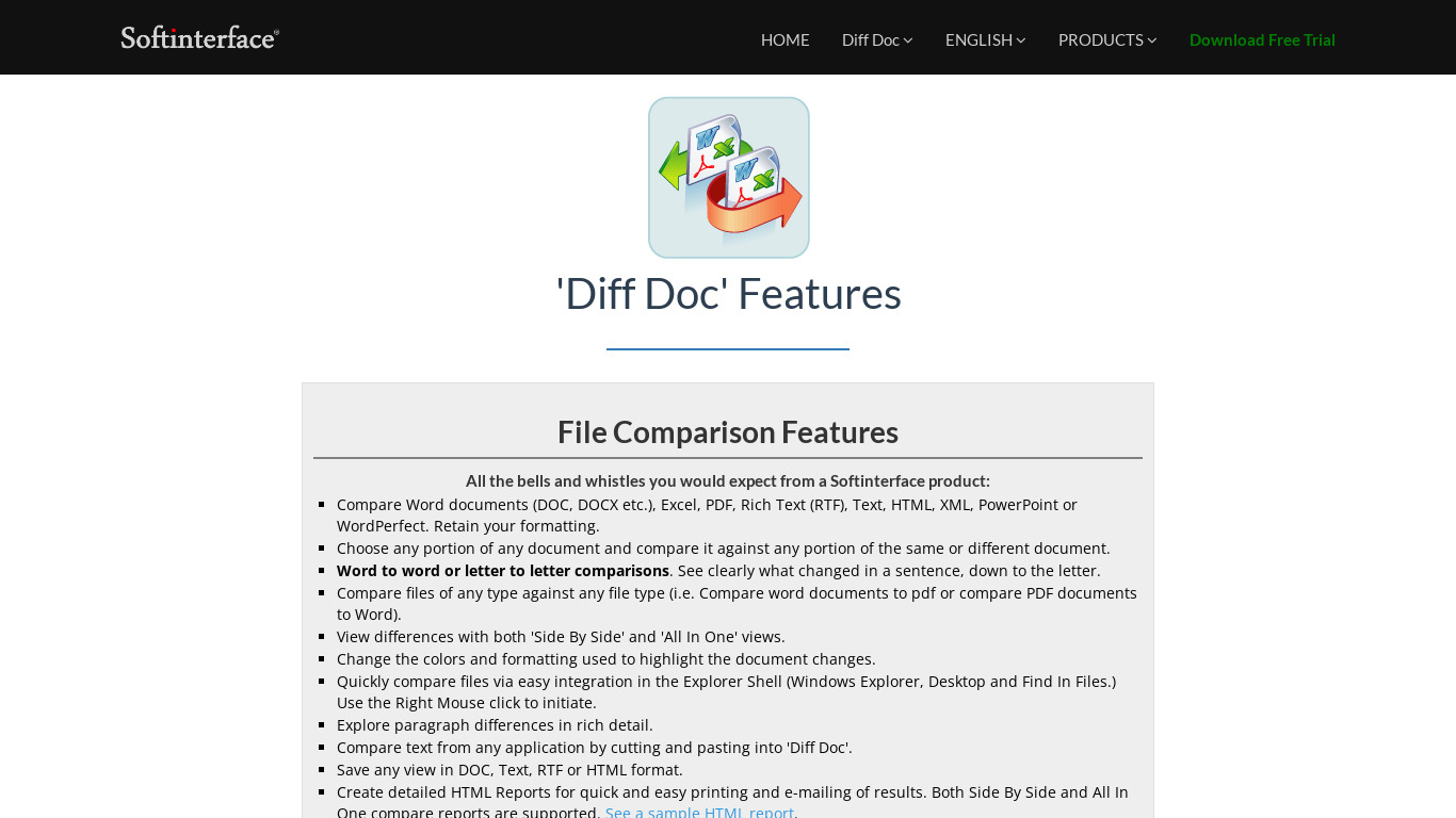 Diff Doc Landing page