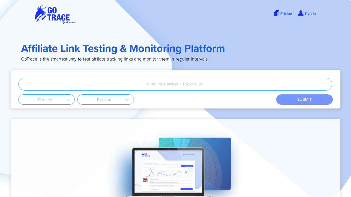 GO Trace Landing page