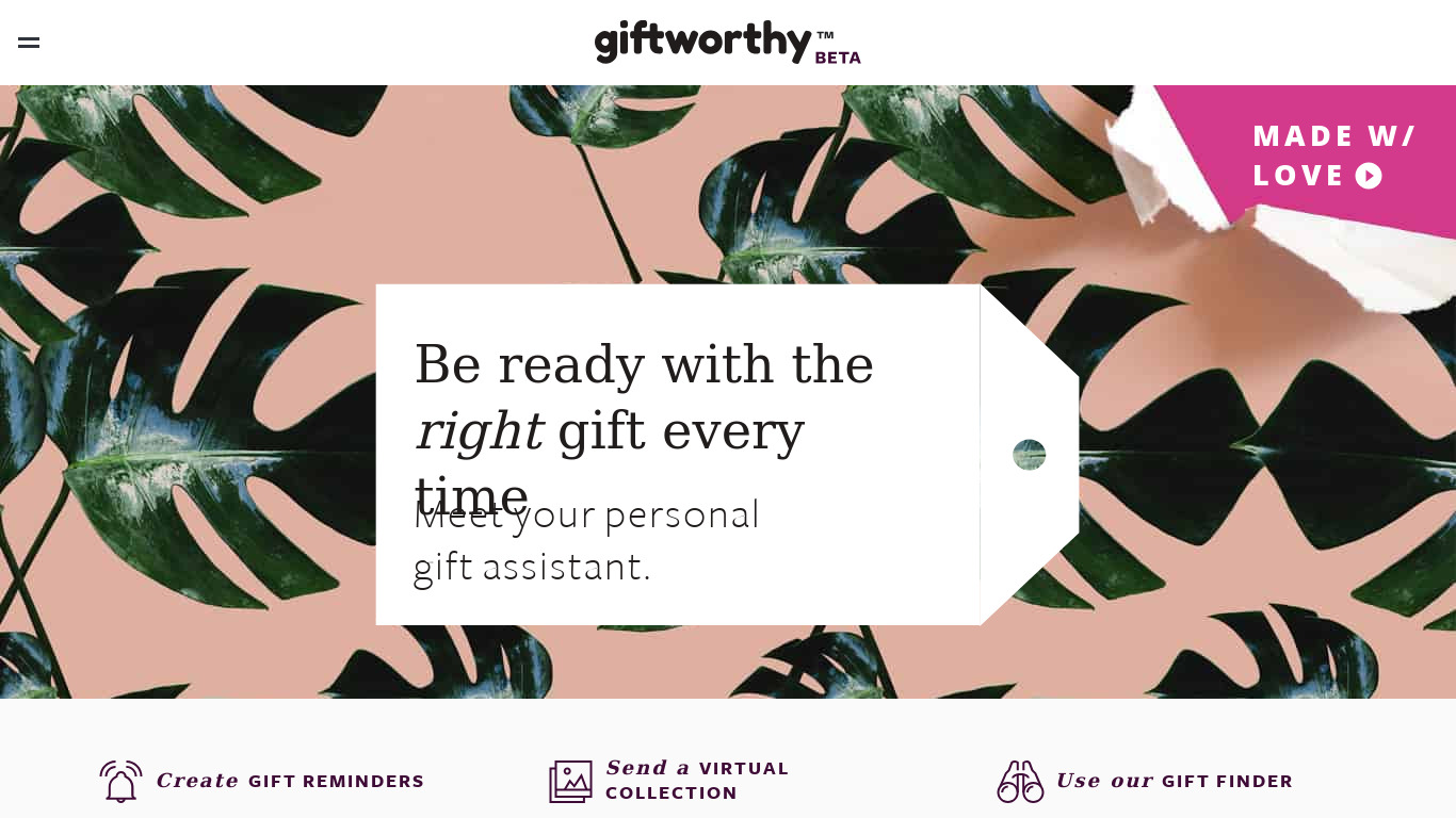 Giftworthy Landing page