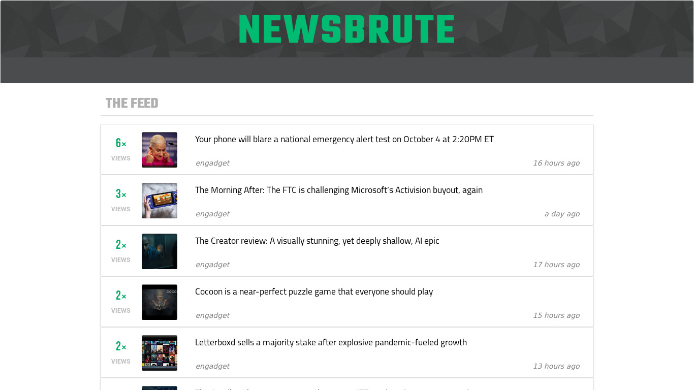Newsbrute Landing page