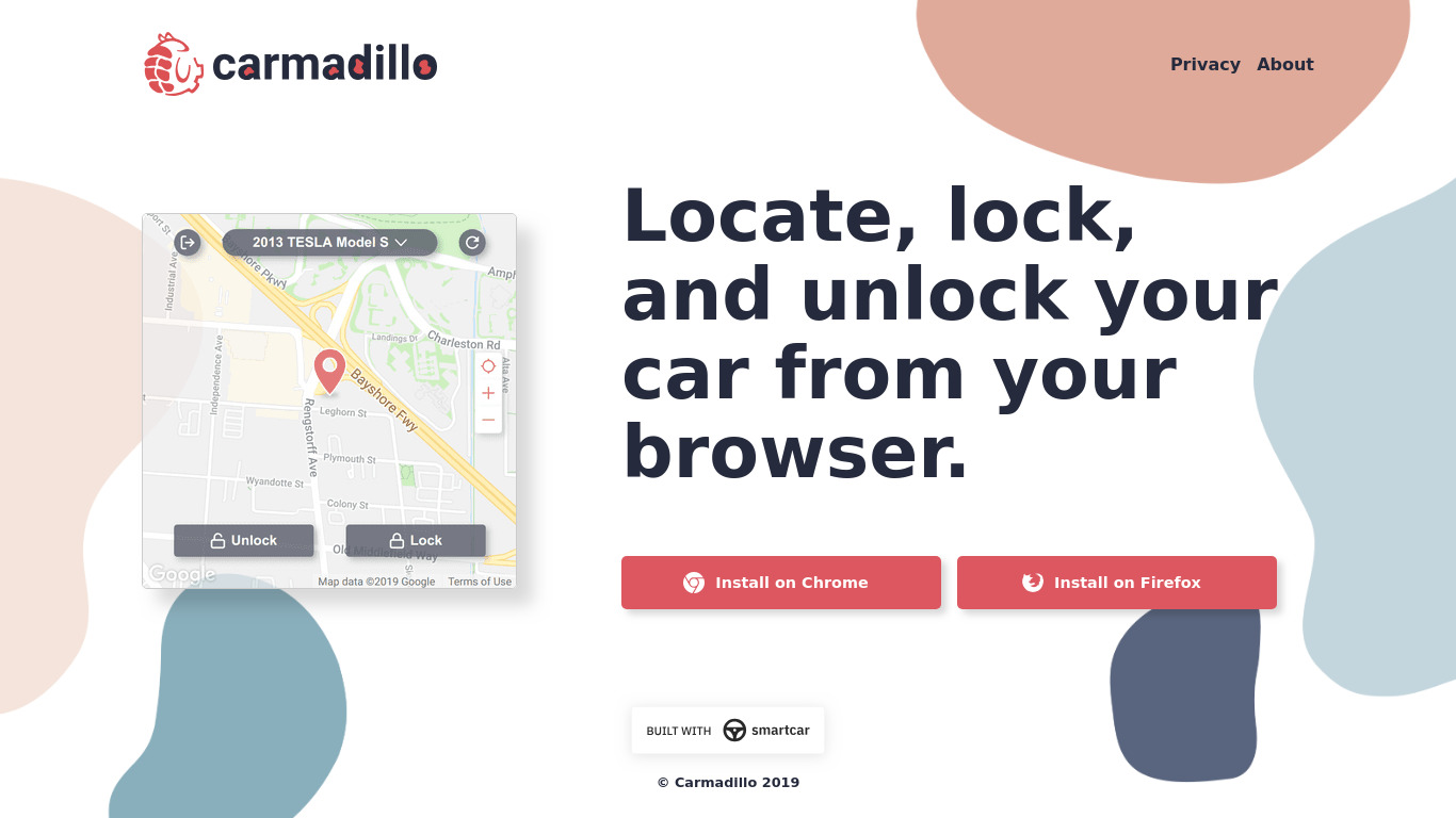 Carmadillo for Chrome & Firefox Landing page