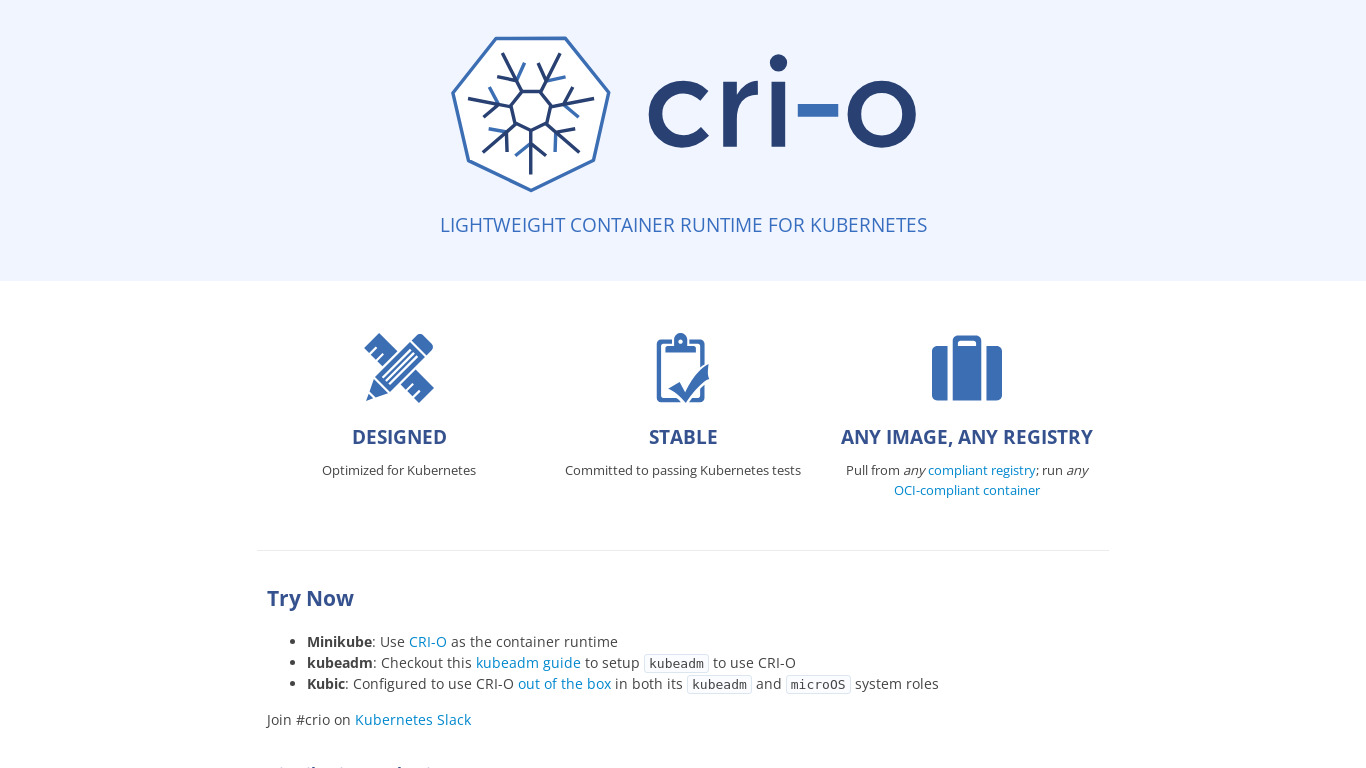 CRI-O Landing page