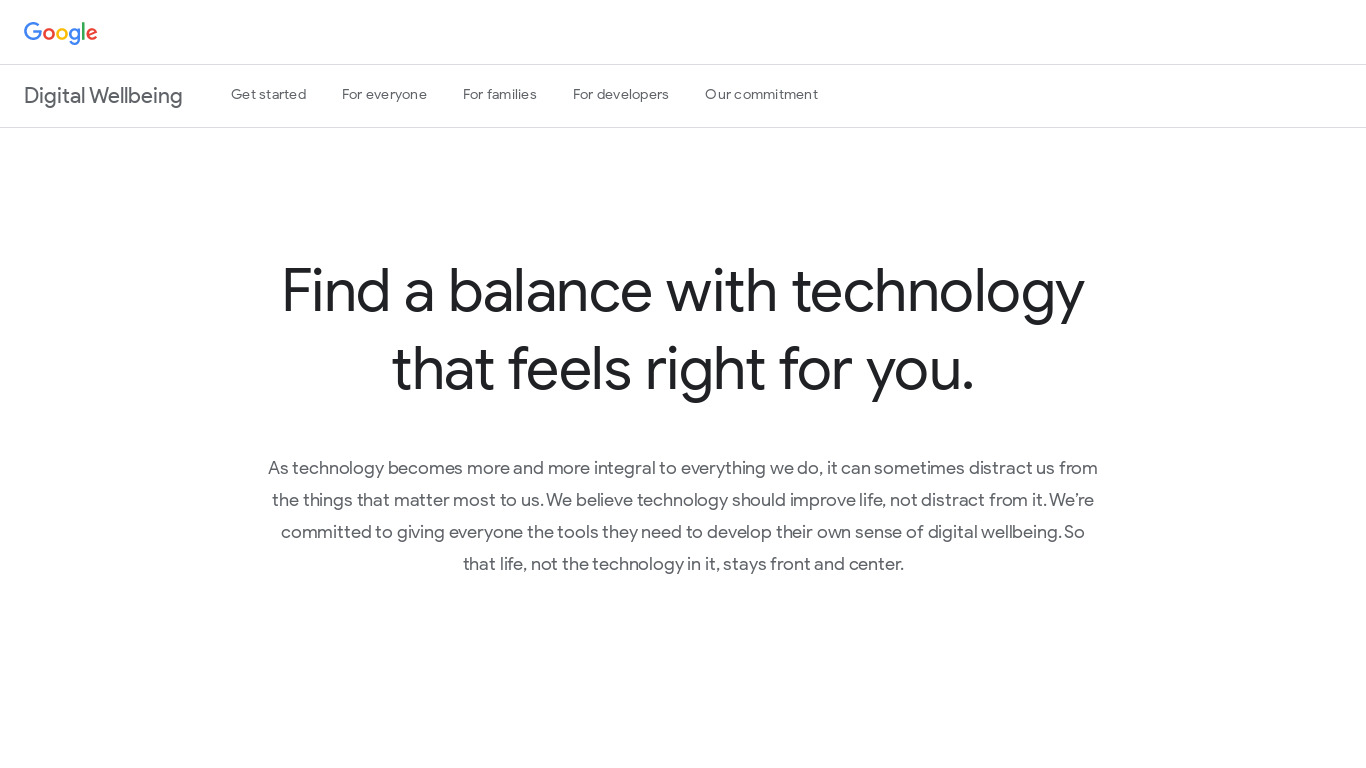 Google Wellbeing Landing page