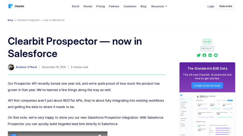 Clearbit Salesforce Prospector Landing Page