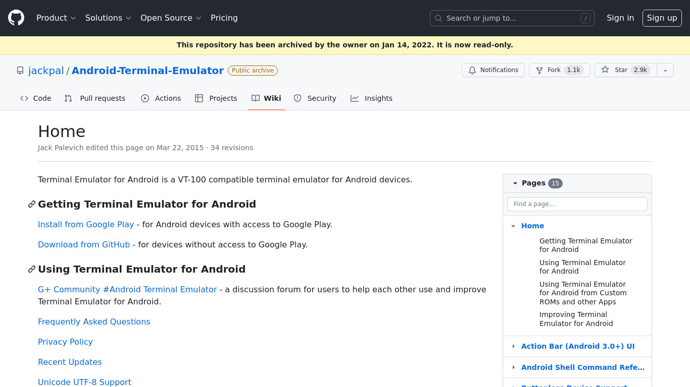Android Terminal Emulator Landing page