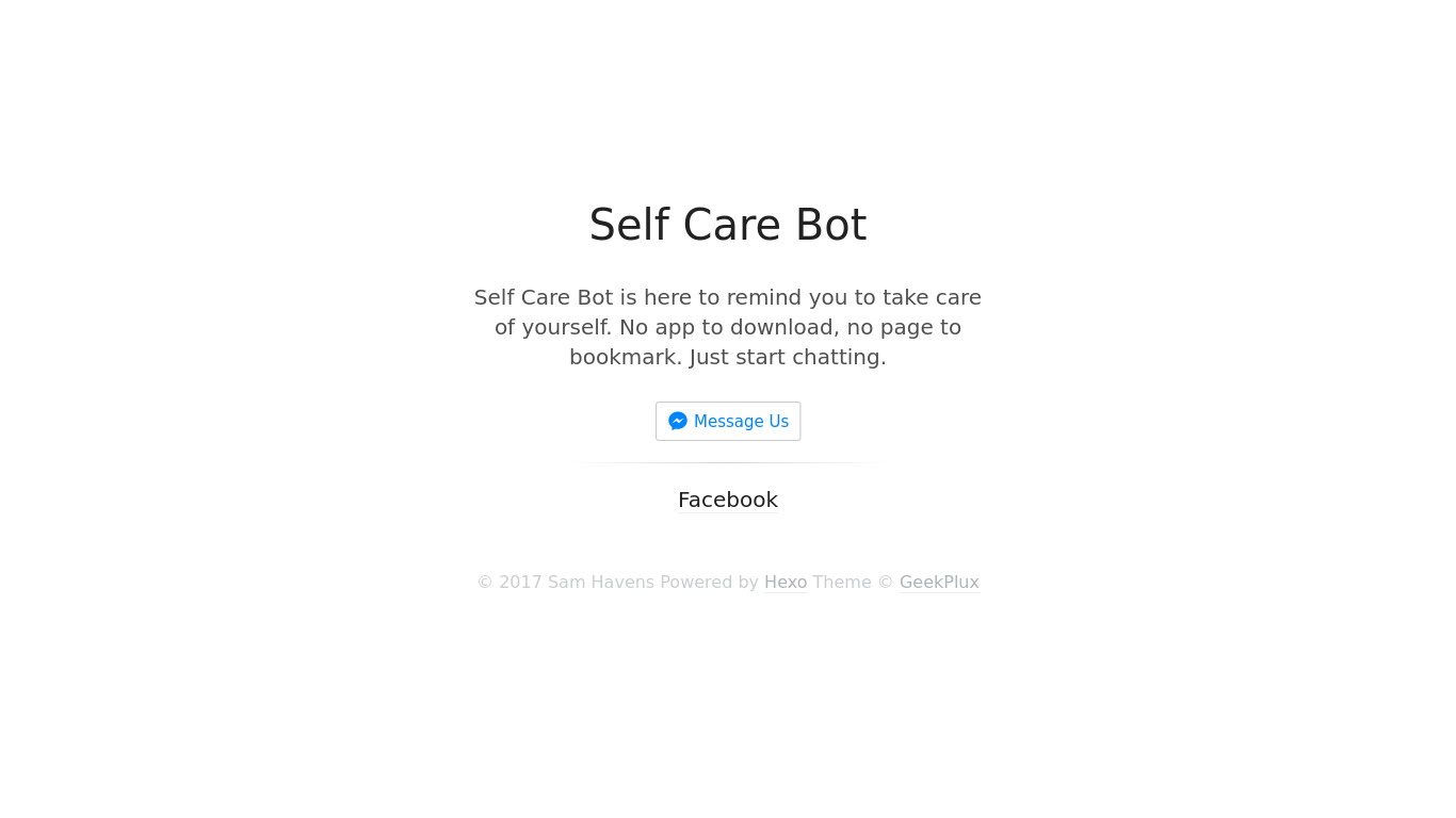 Self Care Bot Landing page