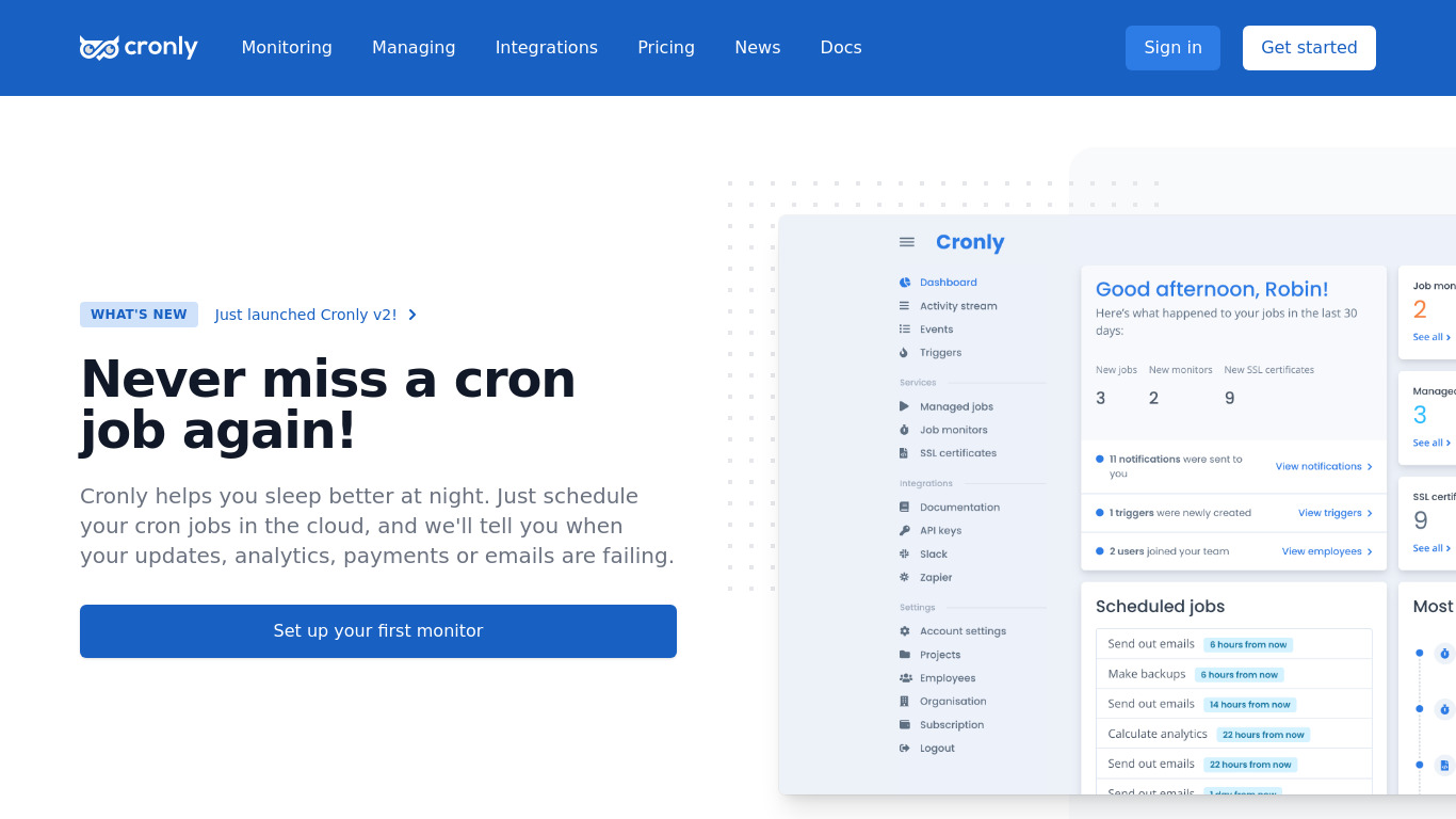 Cronly Landing page