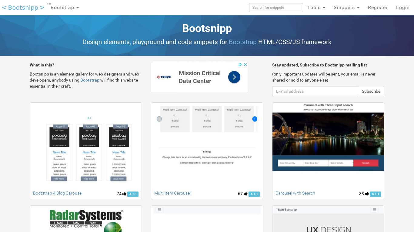 Bootsnipp Landing page