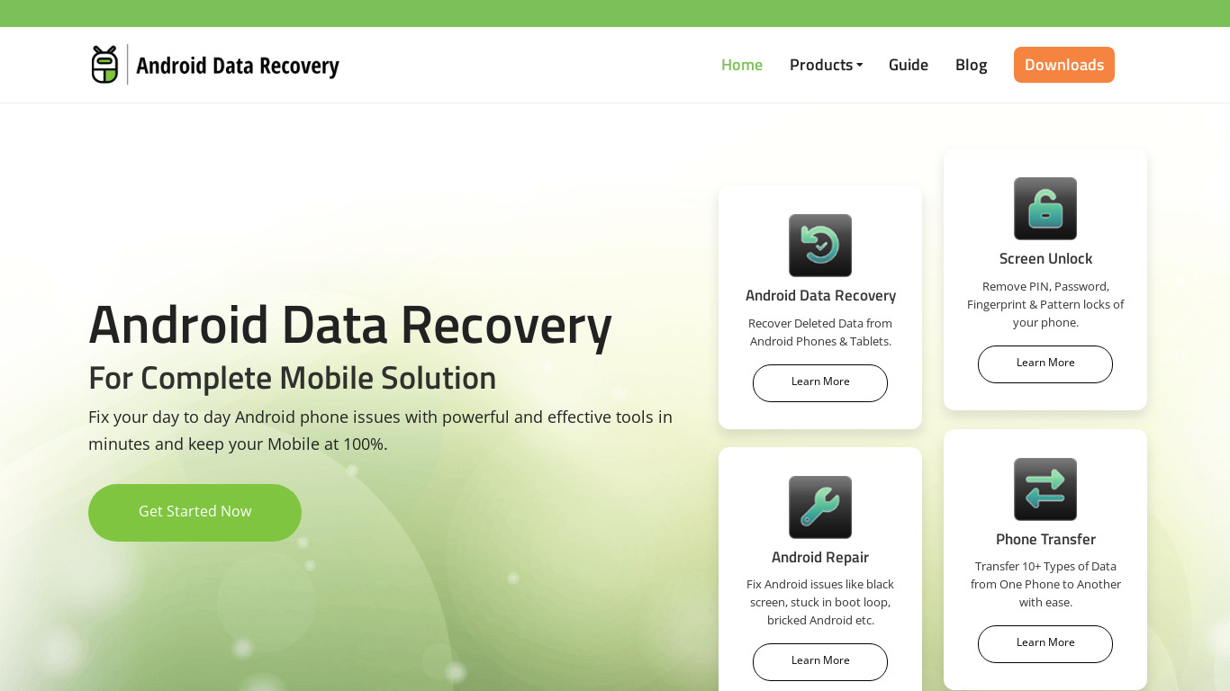 Android Data Recovery Landing page