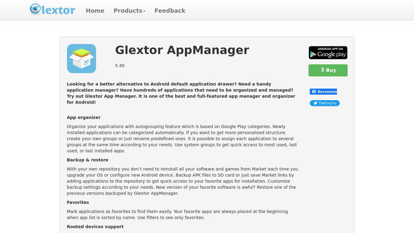 Glextor AppManager Landing page