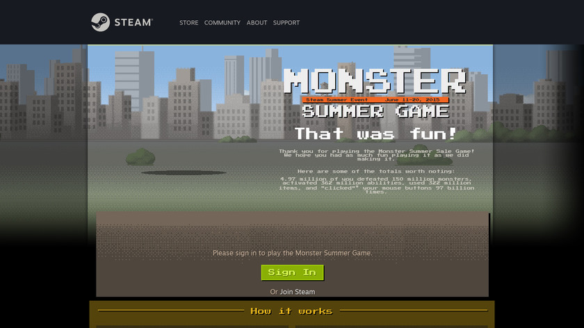 Steam Monster Game Landing Page