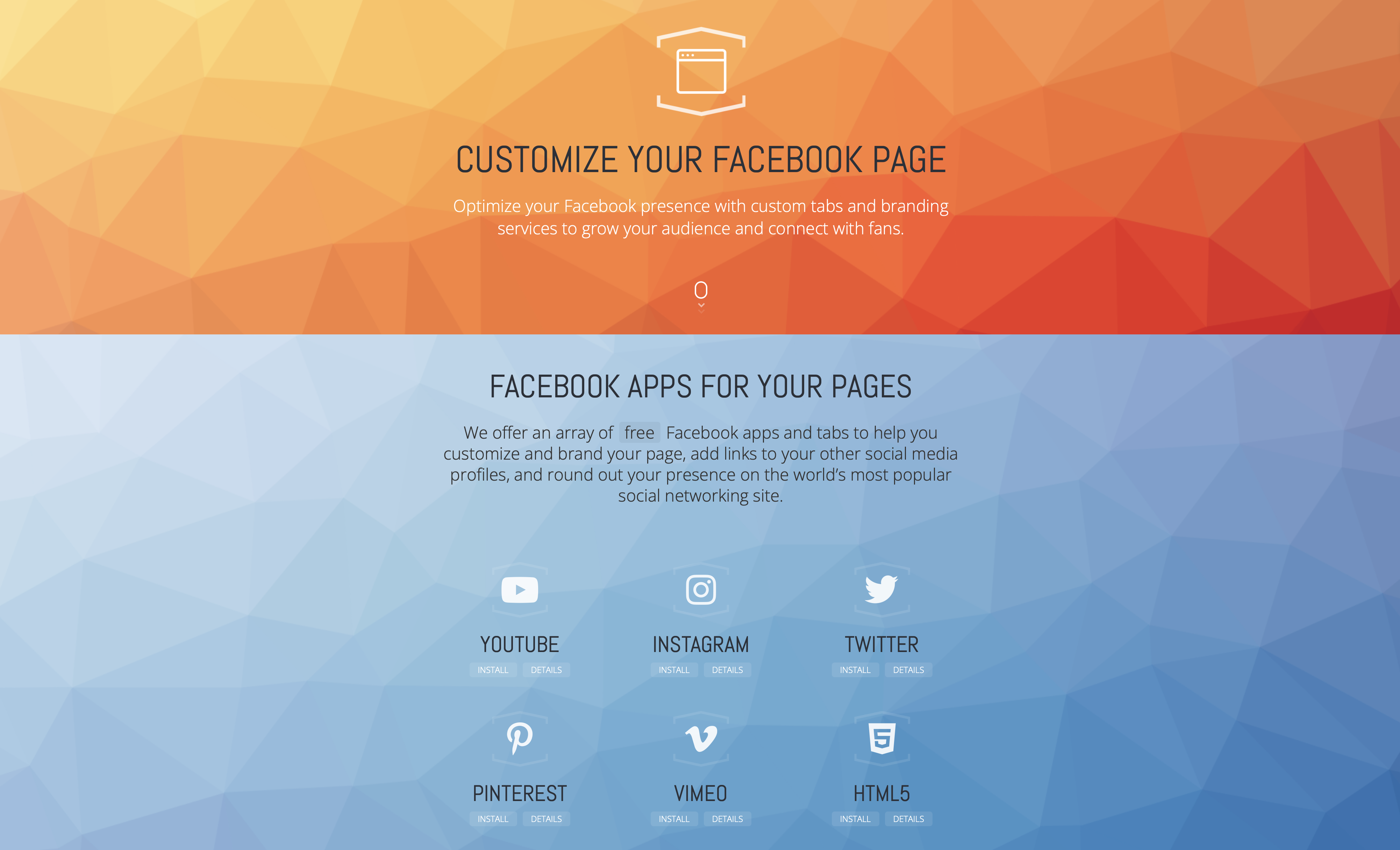 Facebook Apps and Tabs Landing page