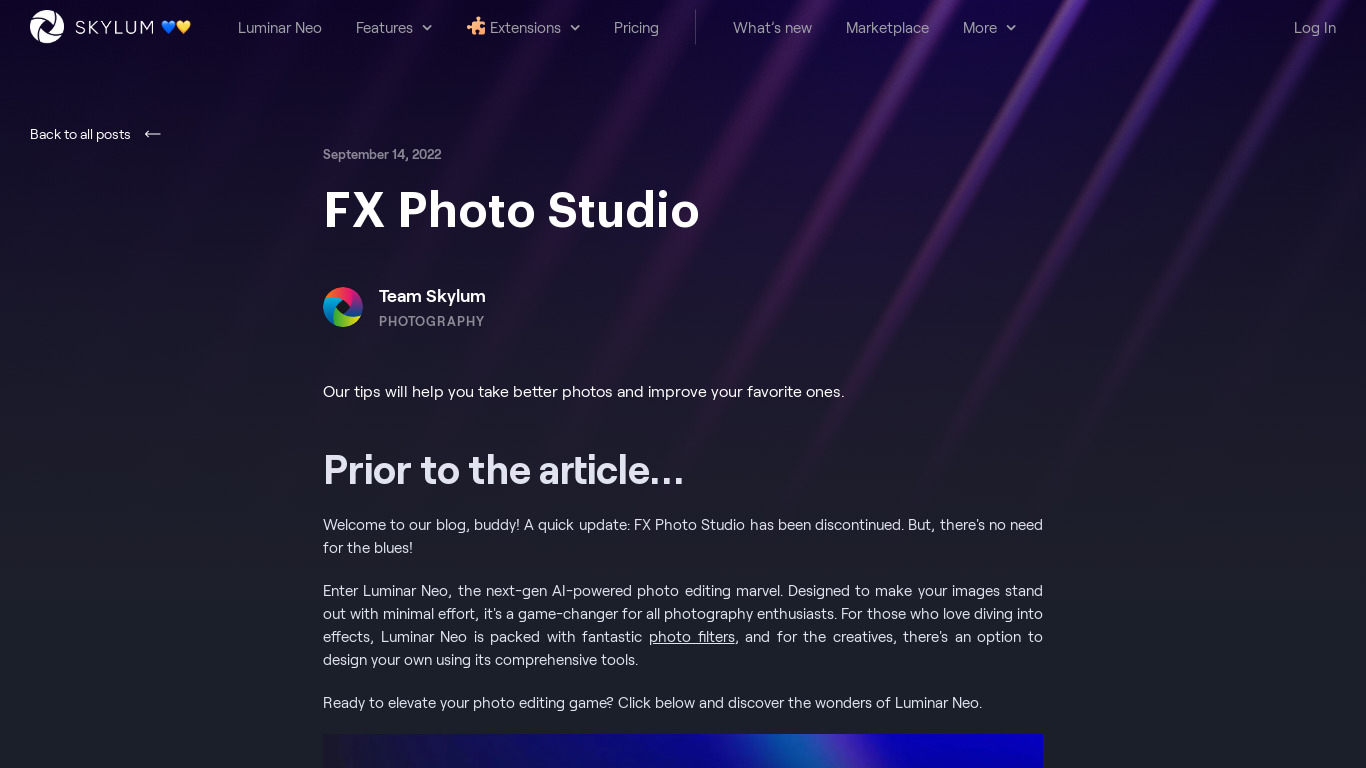 FX Photo Studio Pro Landing page