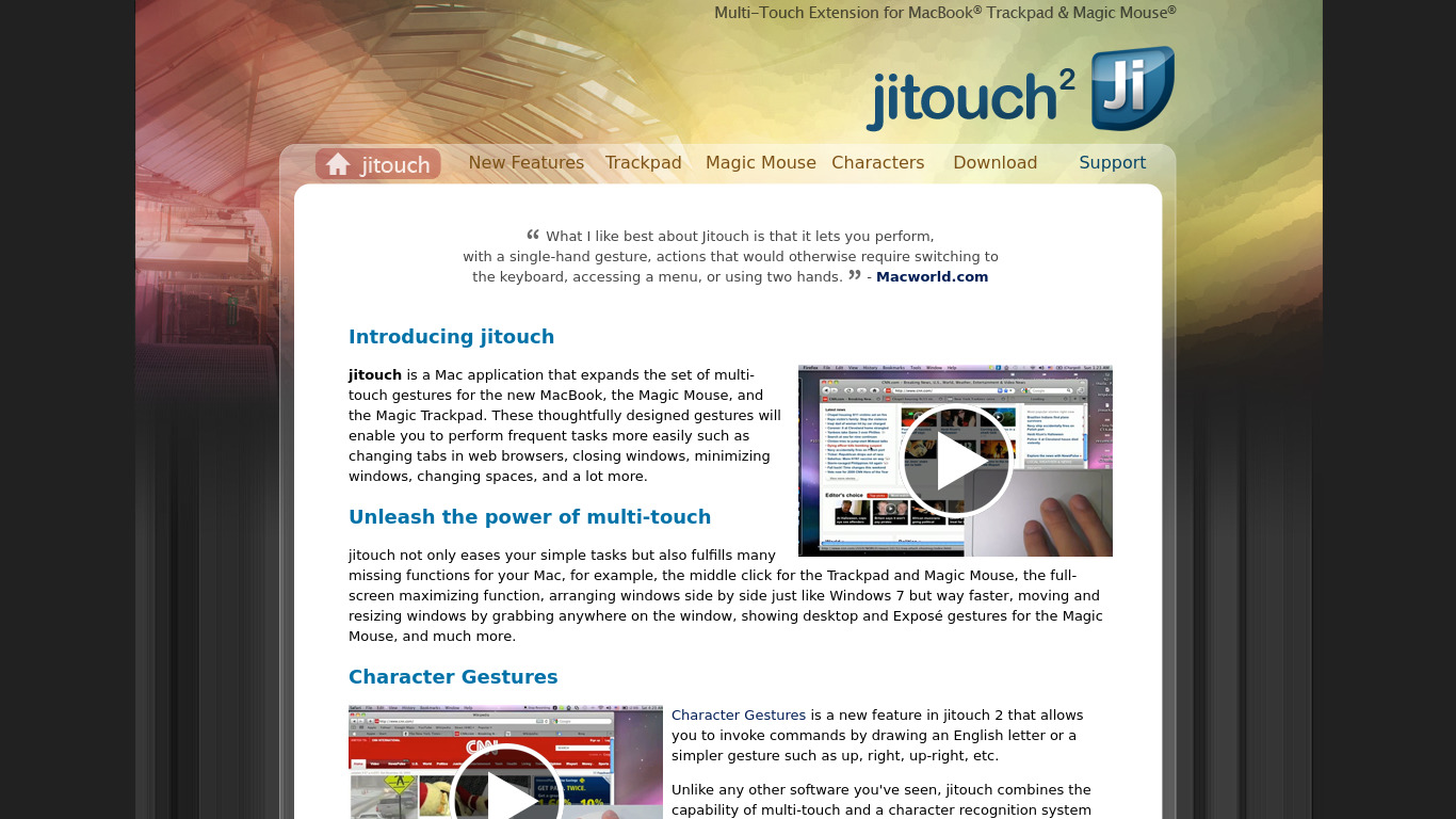 Jitouch Landing page