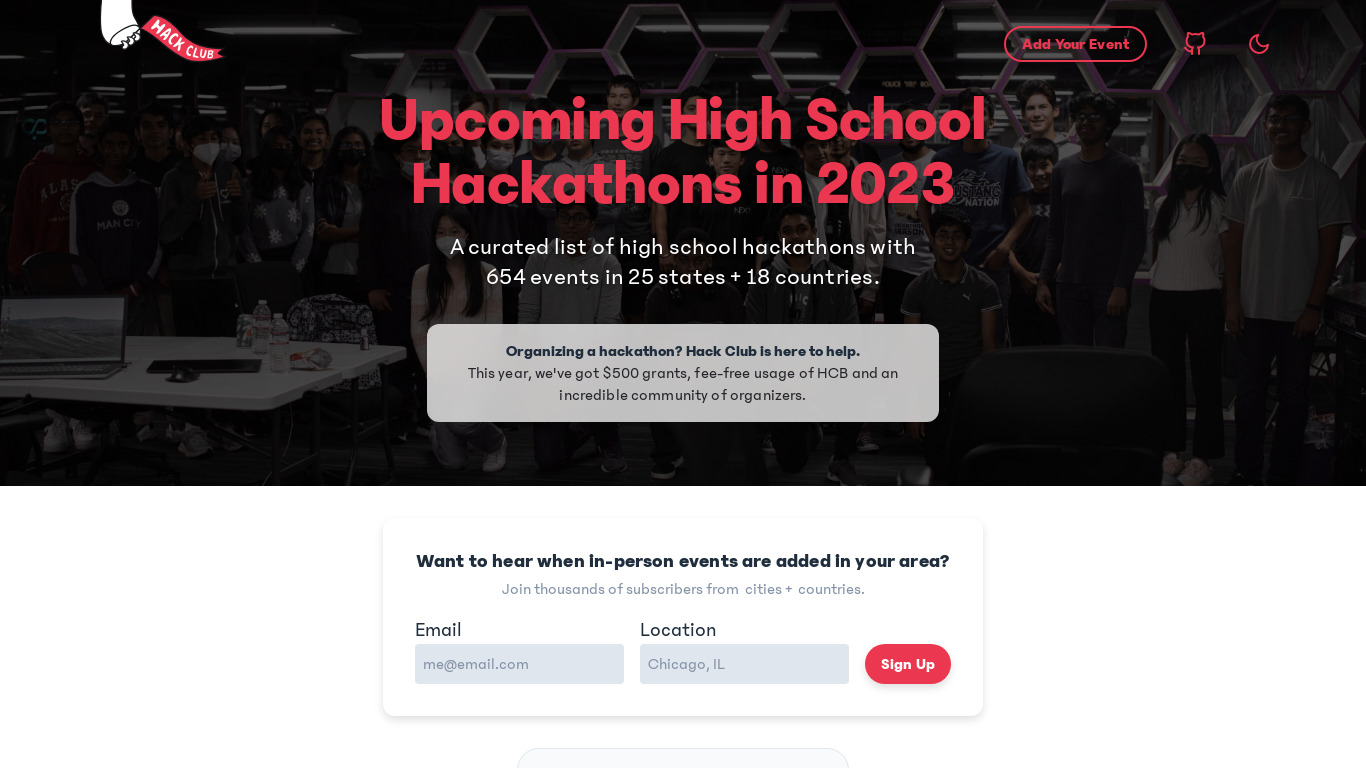 Hack Club Hackathons Landing page