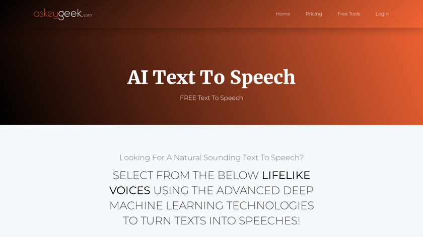 Askeygeek AI Text To Speech Landing Page