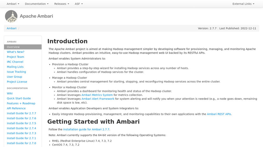 Apache Ambari Landing Page