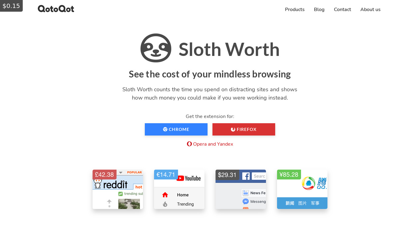Sloth Worth Landing page