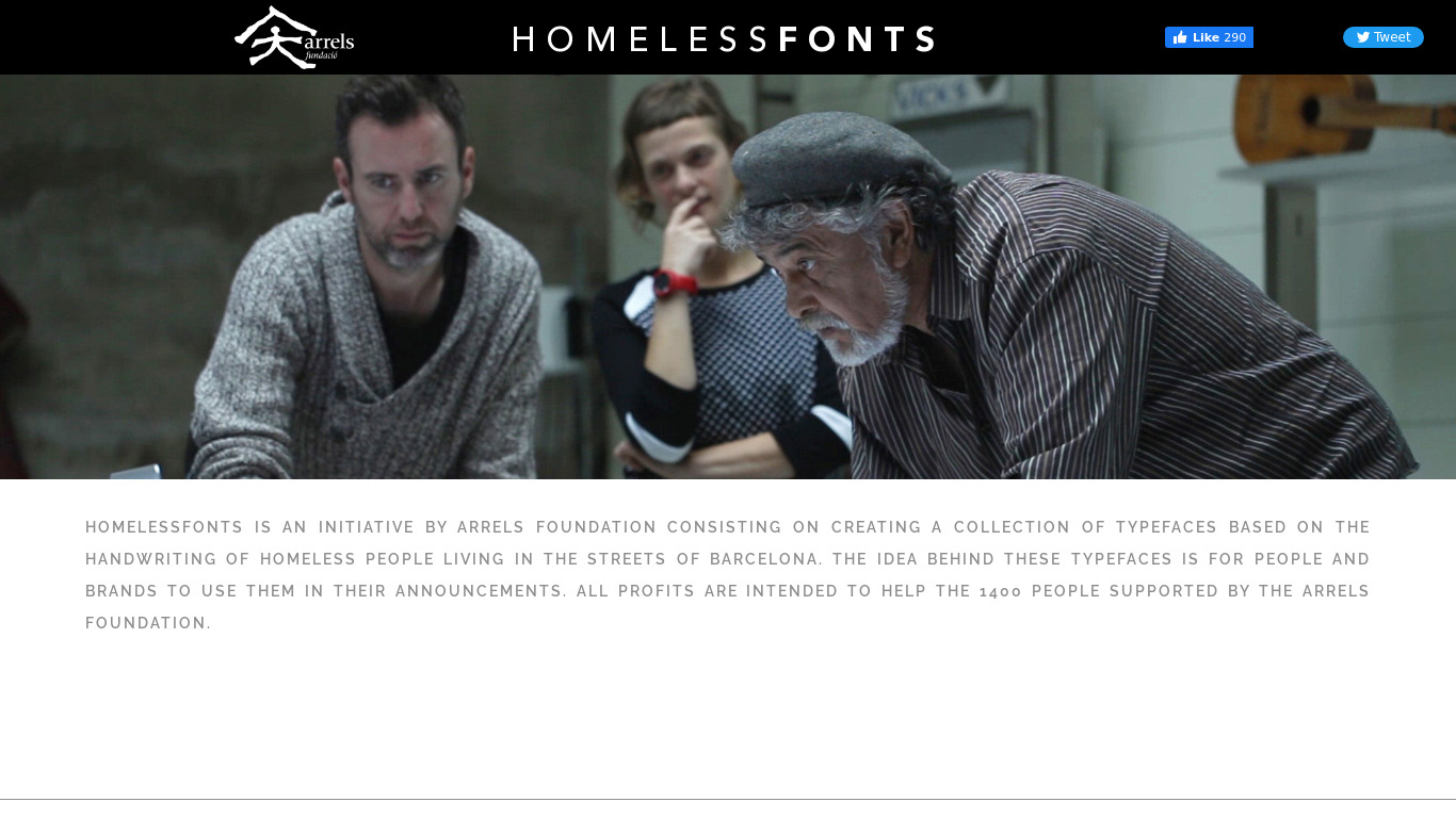 Homeless Fonts Landing page