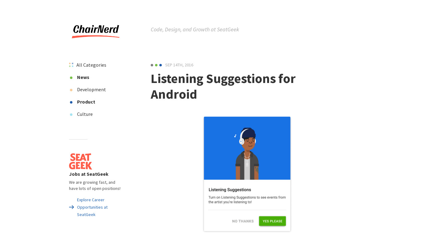 Listening Suggestions for Android Landing page