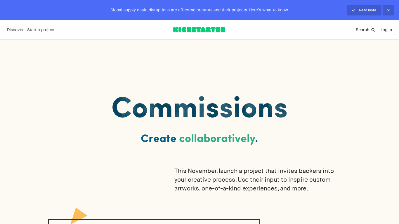 Kickstarter Commissions Landing page