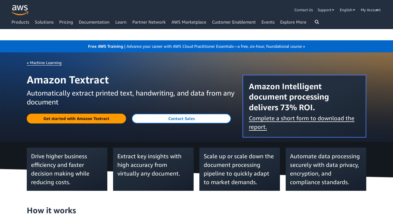 Amazon Textract Landing page