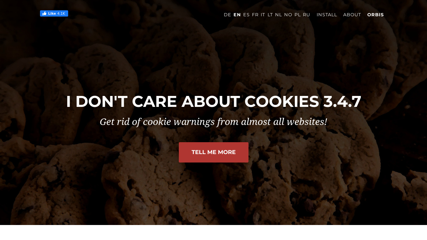 I don't care about cookies Landing page