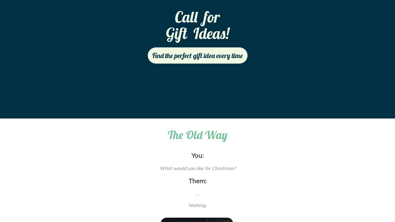 Call for Gift Ideas Landing page