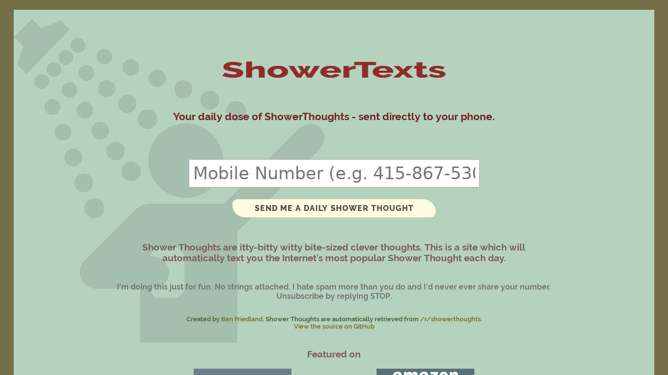 Shower Texts Landing page