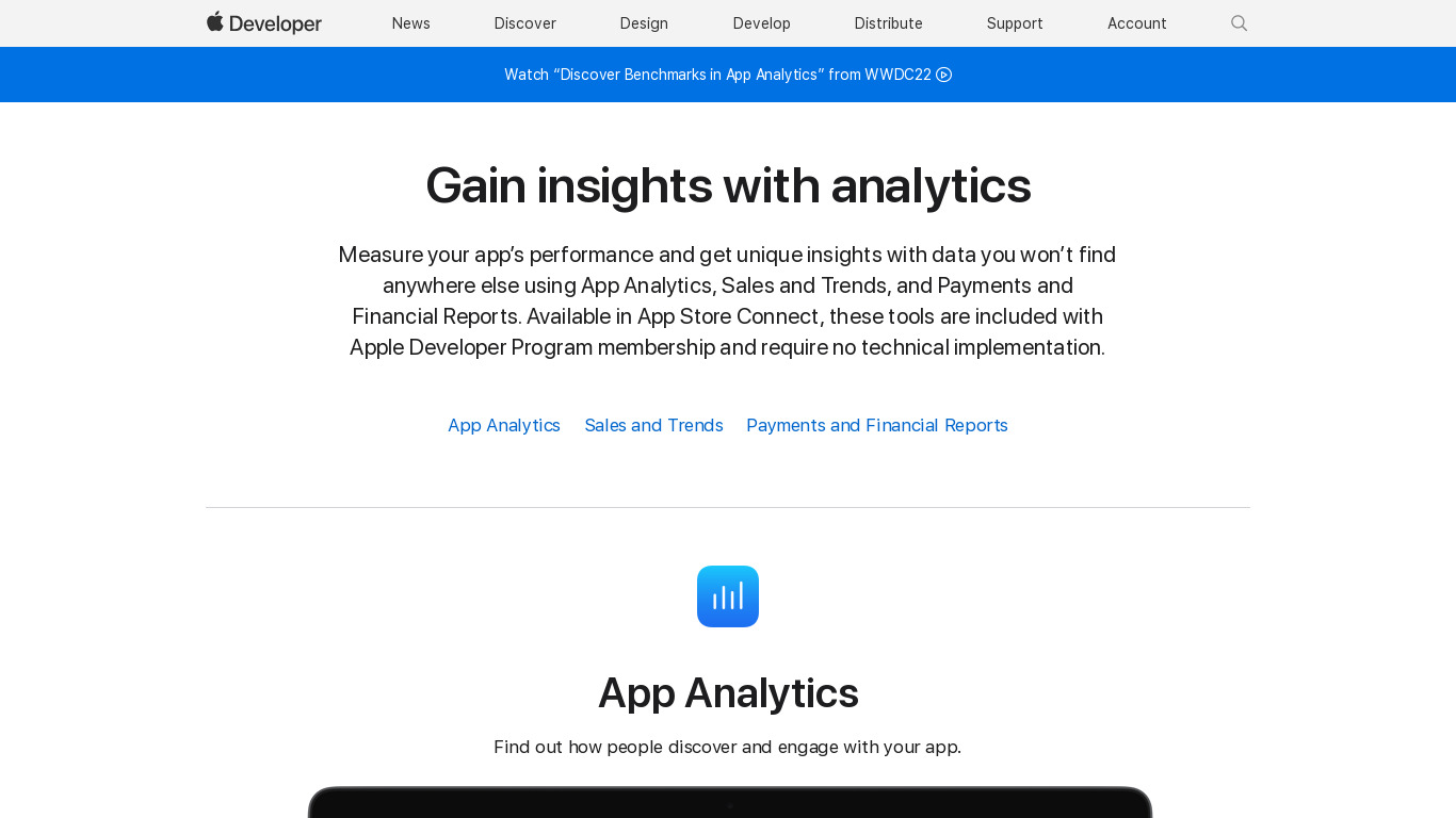 Apple App Analytics Landing page