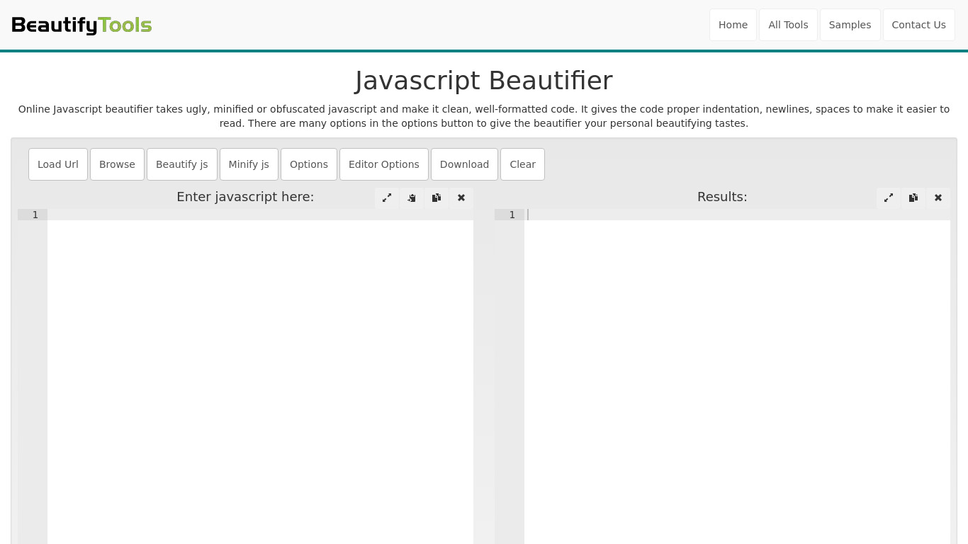 Javascript Beautifier Landing page