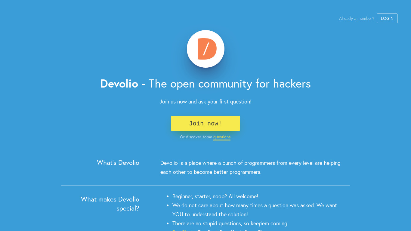 Devolio.net Landing page