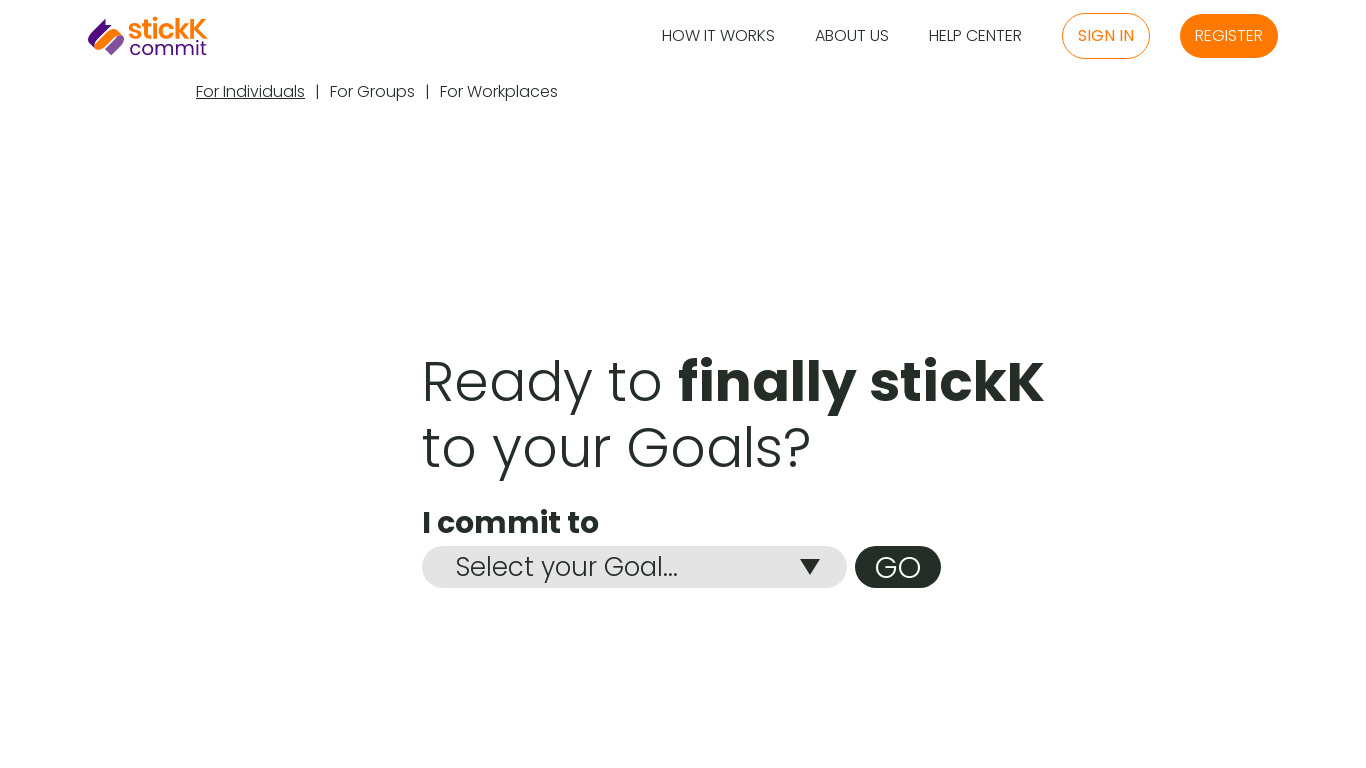 stickK Landing page