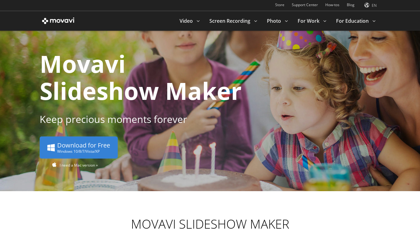 Movavi Slideshow Maker Landing page