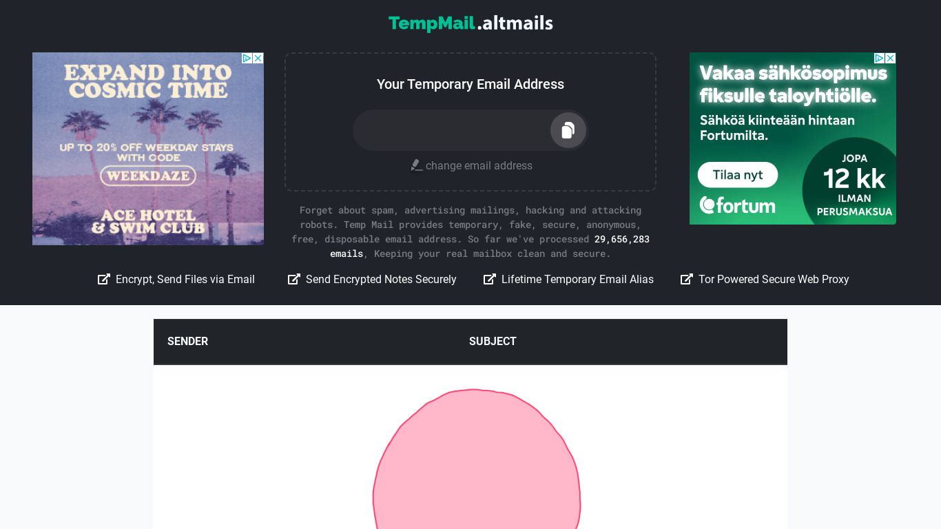 TempMail.altmails Landing page