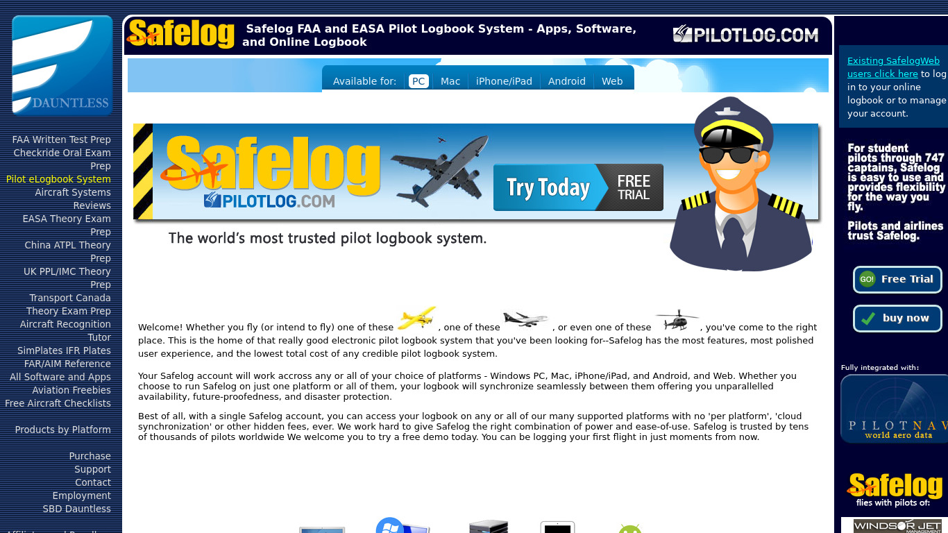 Safelog Landing page