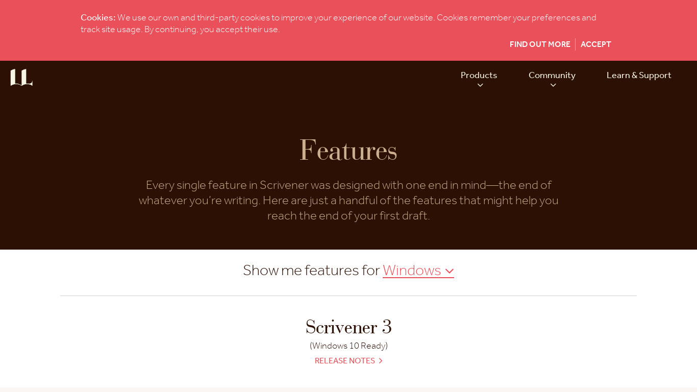 Scrivener for iOS Landing page