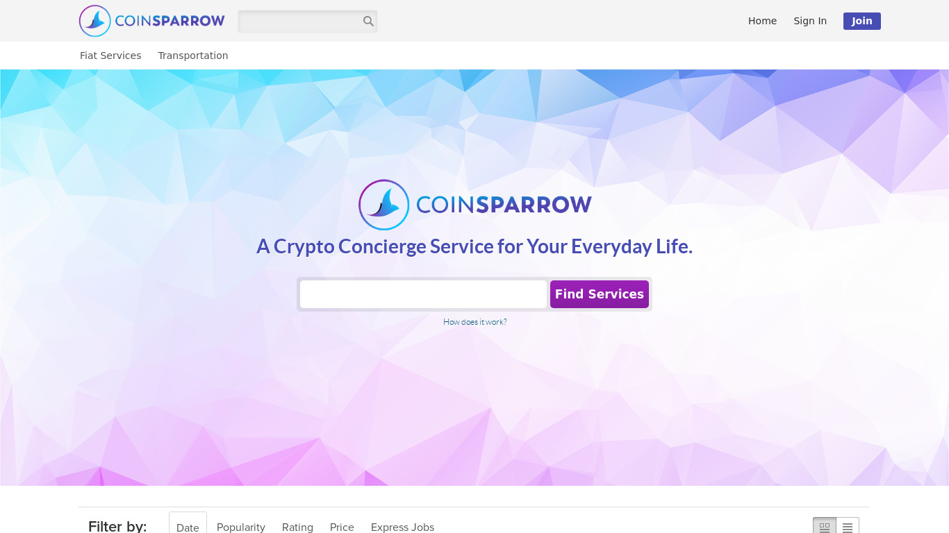 CoinSparrow Landing page