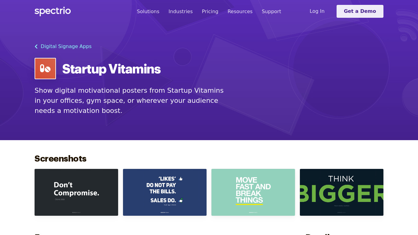 Startup Vitamins App Landing page