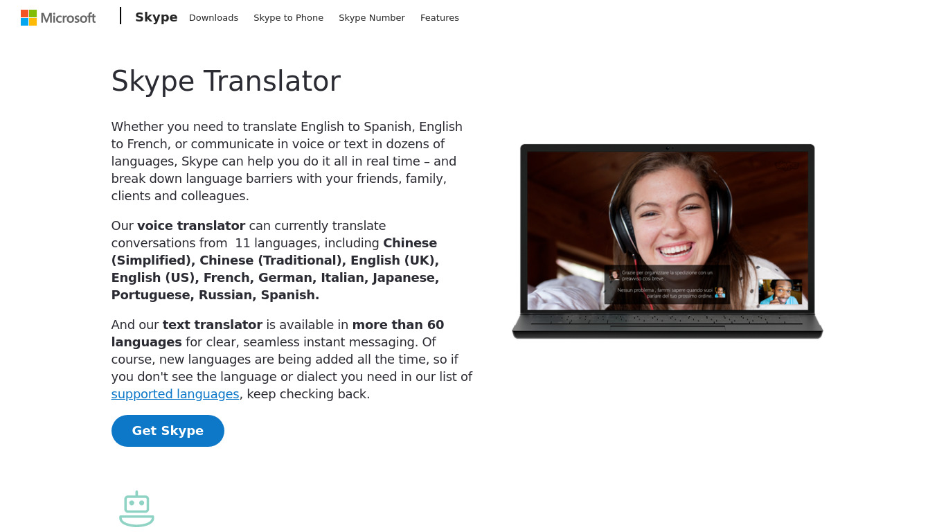 Skype Translator Landing page