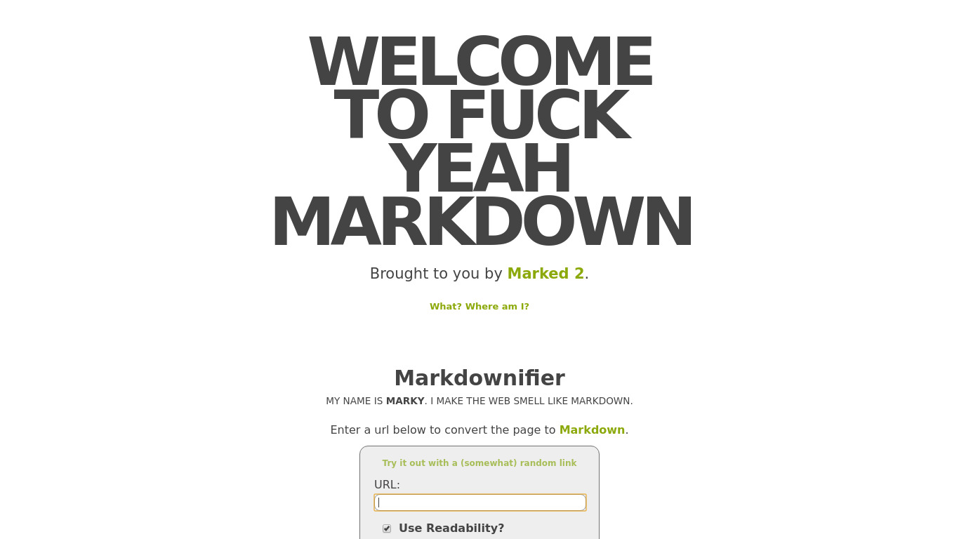 Fuck Yeah Markdown Landing page