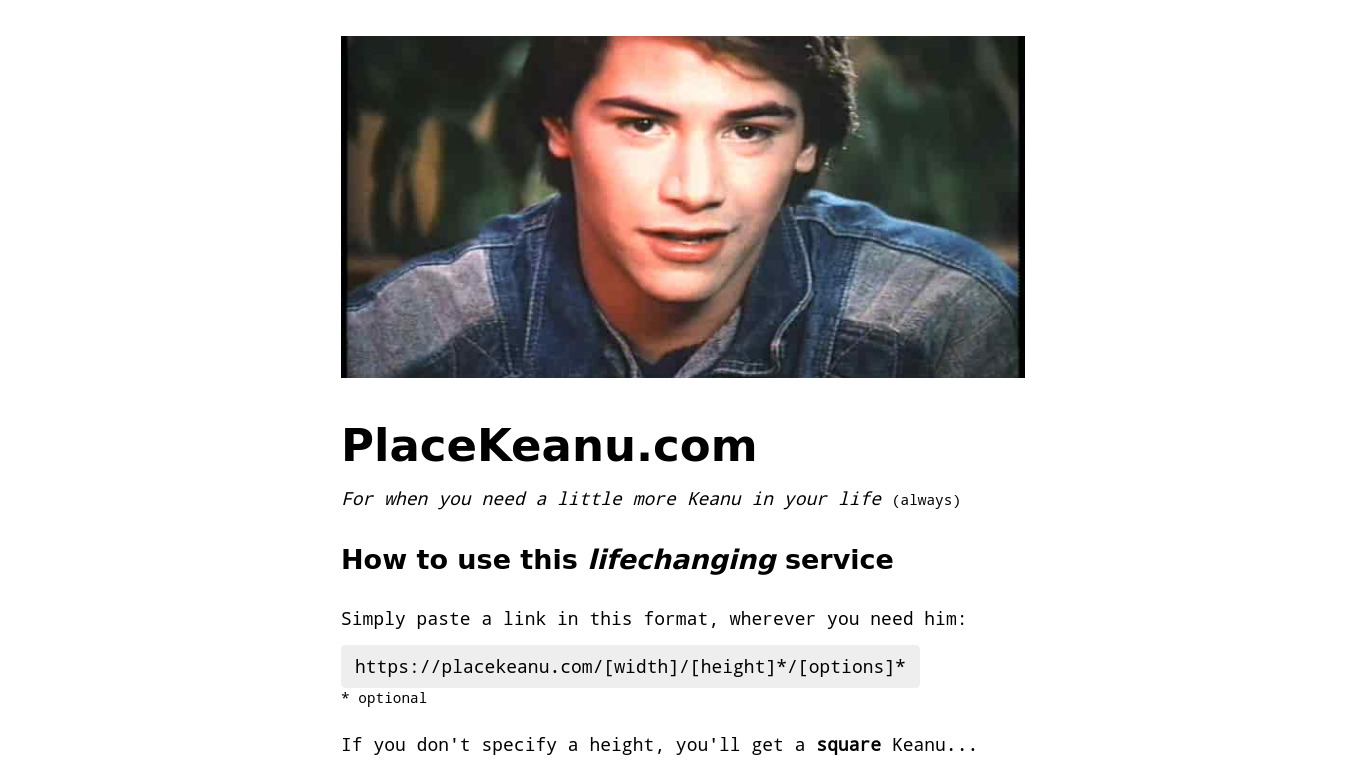 PlaceKeanu Landing page