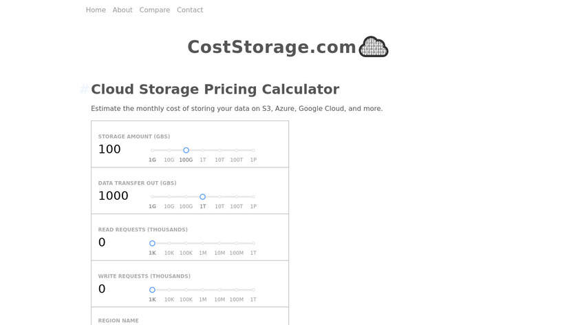 CostStorage Landing Page