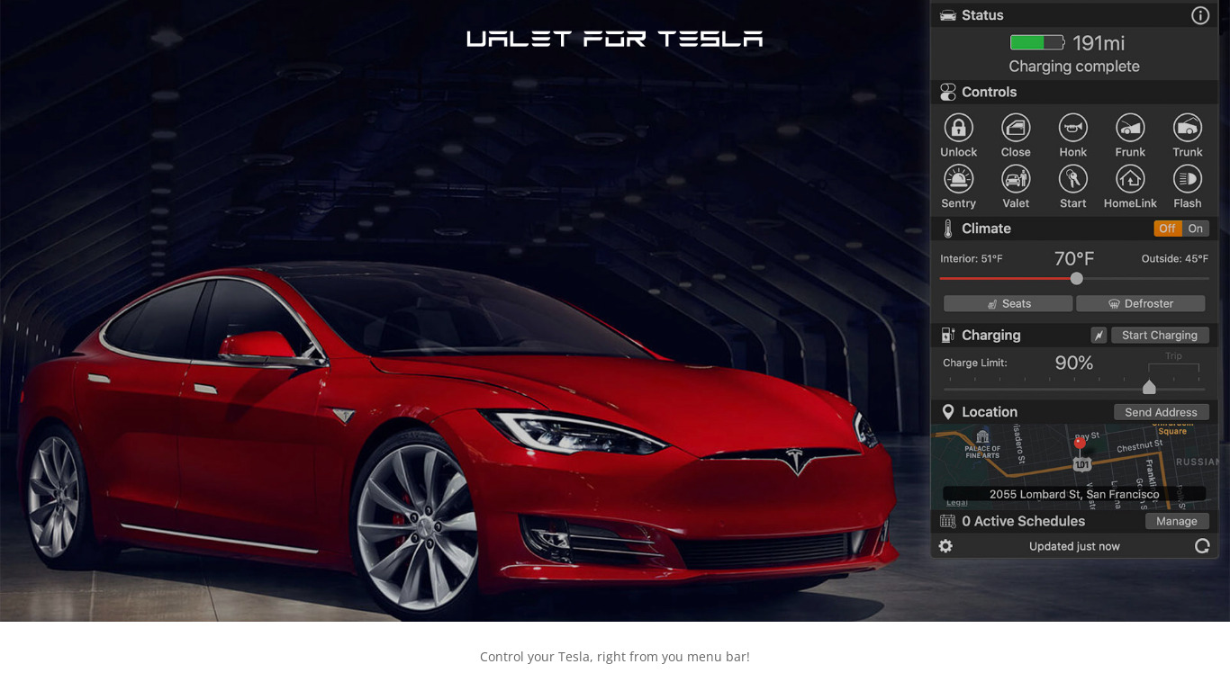 Valet for Tesla Landing page