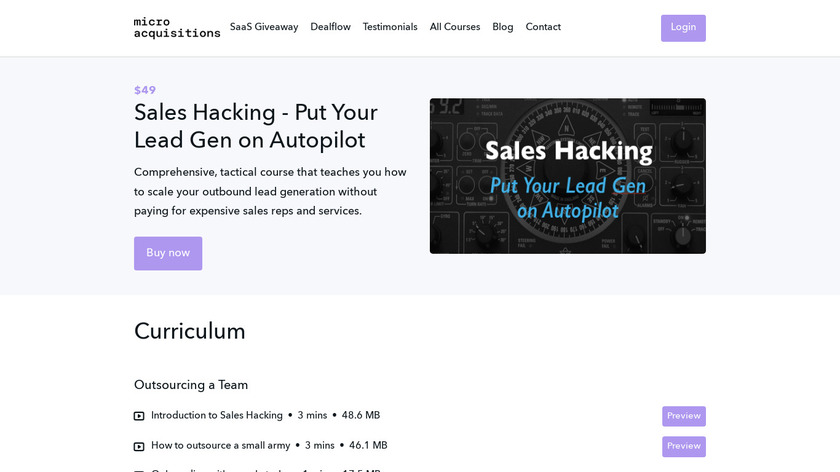 Sales Hacking Course Landing Page